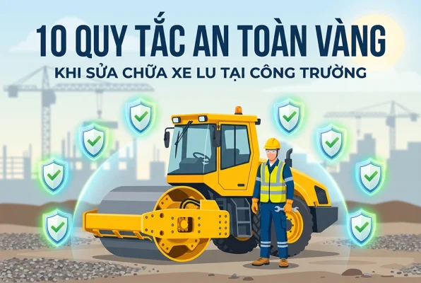 sửa chữa xe lu an toàn tại công trường